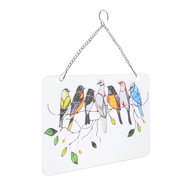 Birds On A Wire Ornament Glass Window Panel Suncatcher Hangings