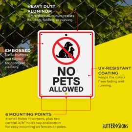 No Pets Allowed Aluminum Metal Business Sign | No Dogs, Cats, Animals Allowed Inside | Large Weatherproof Wall Mount Outdoor Sign, 10 x 12 inch