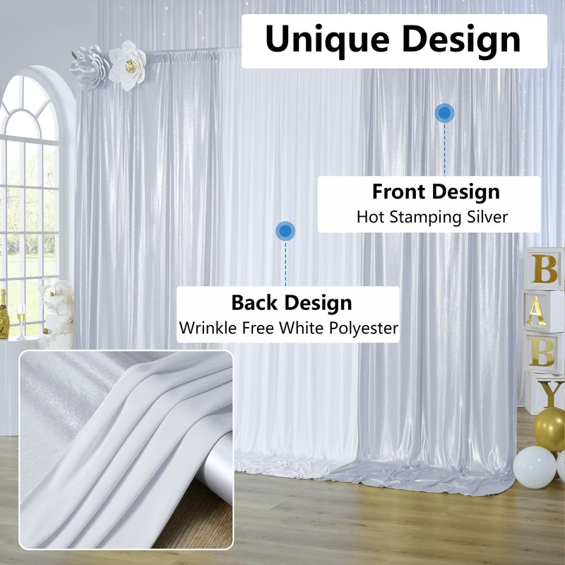 20x10 ft Wrinkle Free Silver Sequin Backdrop Curtain for Parties,Thick