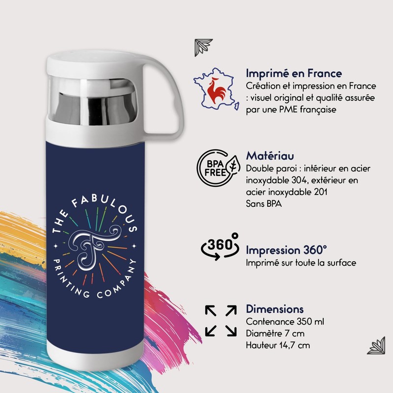 Stainless Steel Thermos Flask with Integrated Cup - Aeroplane with