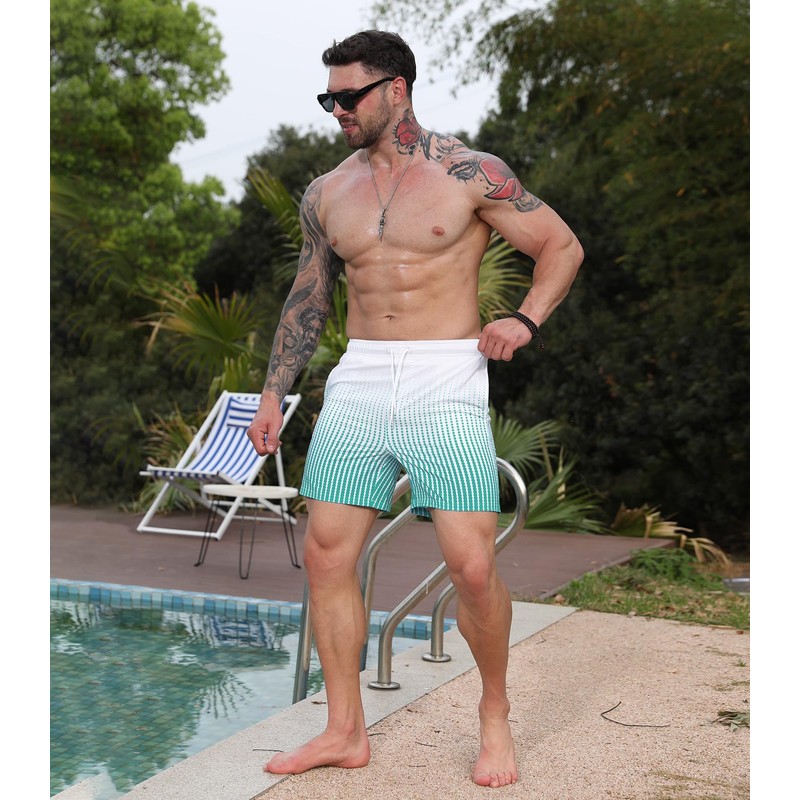 Curluriy Swimming Shorts for Men Beach Shorts Colour Gradient Board