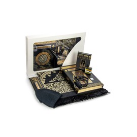ihvan online Luxury Islamic Prayers Gift Box, Quran & Prayer Beads Tesbih & Muslim Prayer Rug & Miswak Stick & Solid Smell & Kufi Hats & Hacerul Esved, Deluxe 8 Piece Set Ramadan & Eid Gifts