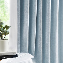 Dusty Blue Pinch Pleated Full Blackout Curtains Linen Texture Thermal Insulated Window Treatment Panel 84 Inch for Living Room Bedroom Noise Reducing Back Tab Drapes with Hooks, 2 Panel, 40"Wx84"L