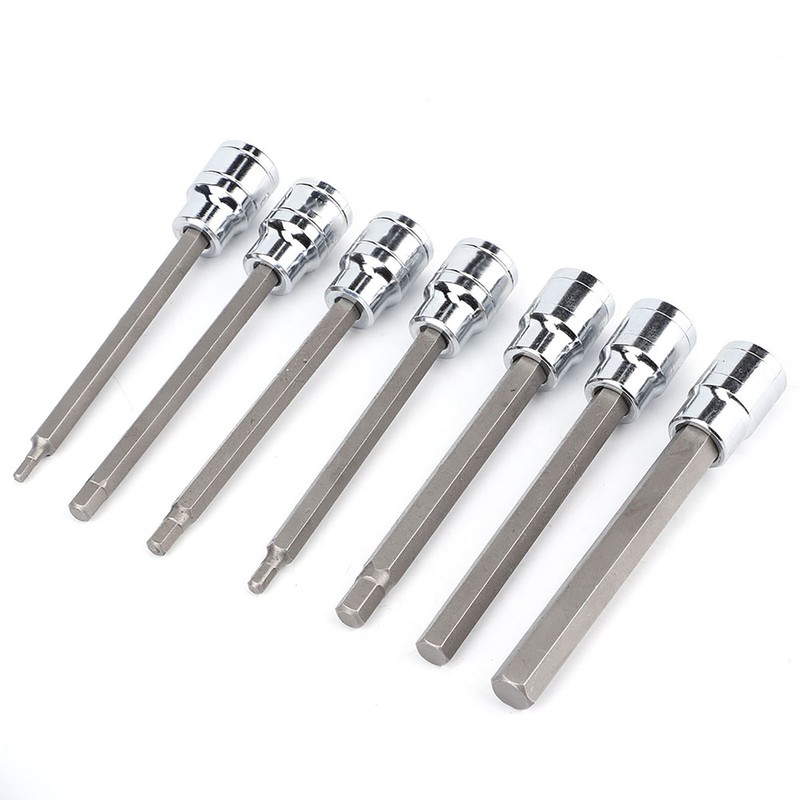 7Pcs Extra Long Hex Bit Socket Set 3/4/5/6/7/8/10 mm Drive