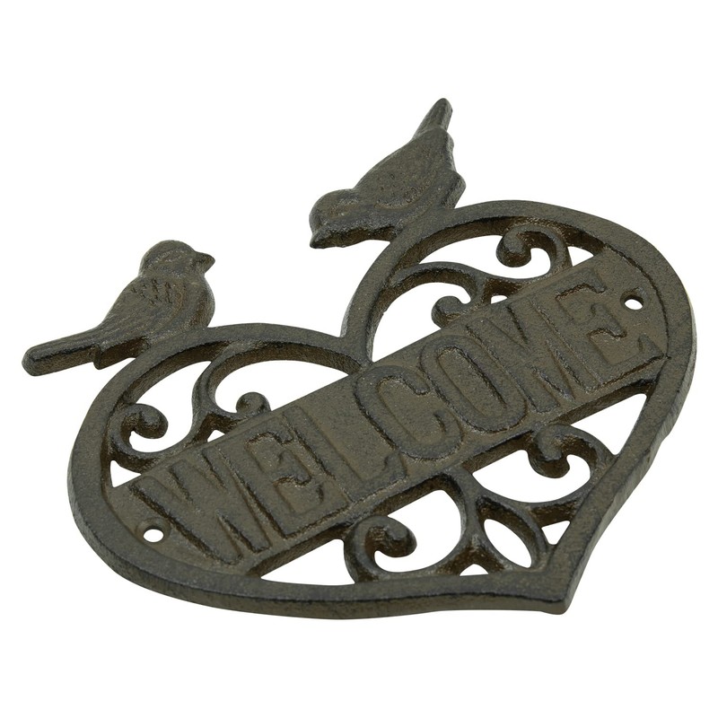 Woodside Cast Iron Heart Shape Wall Mounted Welcome Sign for