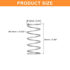 QUARKZMAN Pack of 5 Compression Springs, 0.9 x 12 x 25 mm, Compression Springs, Spring Springs, Coil Springs, Steel Springs, 304 Stainless Steel, Silver