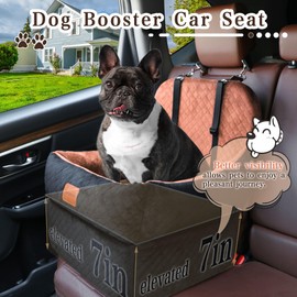 Dog Booster Car Seat for Small/Medium Dogs up to 30 lbs,Interior 7 Inches Elevated Pet Booster Seat,Ultra Soft Fabric and Memory Foam Car Dog Bed,Safety,Comfy,Fully Detachable Washable(H-Black/Brown)