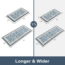 KIMODE Kitchen Mats Cushioned Anti Fatigue, Boho Oriental Kitchen Rugs Sets of 2, Blue Kitchen Mats for Floor, Padded Kitchen Floor Mat, Non Slip Standing Desk Mats for Sink Laundry Office