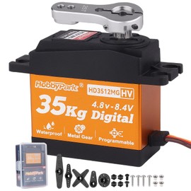 HobbyPark RC Servo High Torque 35KG Digital Servo Metal Gears for 1/7 1/8 1/10 RC Crawlers Compatible with SCX10 II TRX4 D90 VS4-10 with 25T Servo Horn, 180° Degree 8.4V HV (35kg Torque)