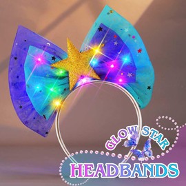 JEARITS Light Up Bow Headband Glowing Star Headpiece Birthday Hair Bow Accessories for Women (1-Purple)