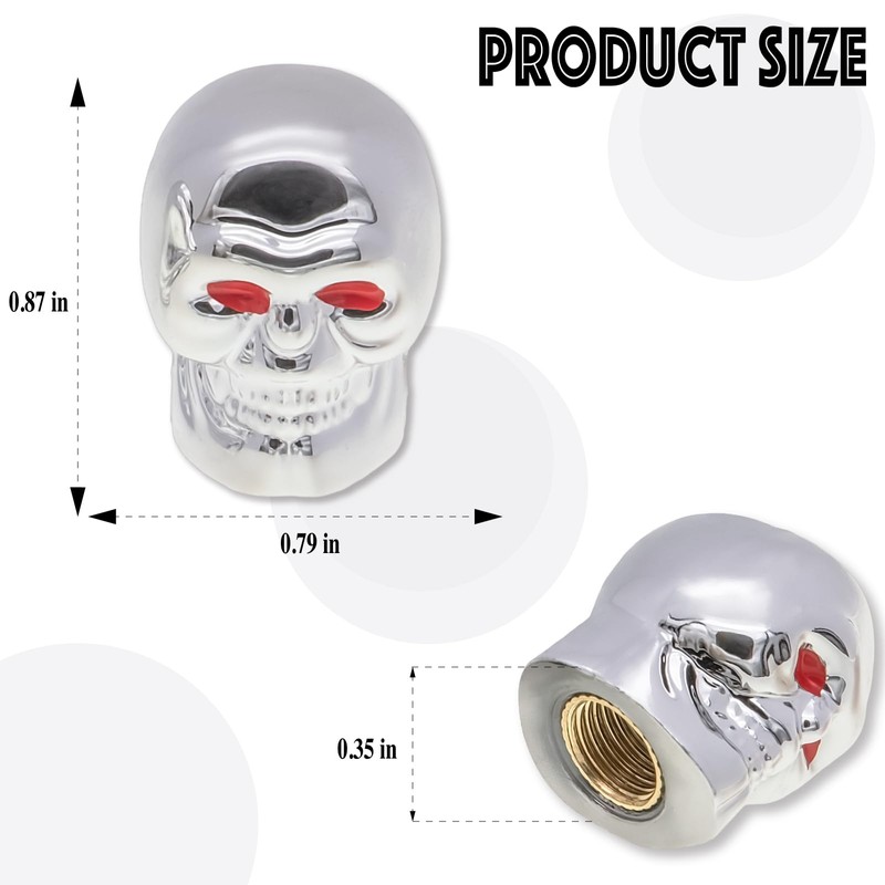 MEAJOO 6PCS Skull Style Tire Valve Stem Caps, with O