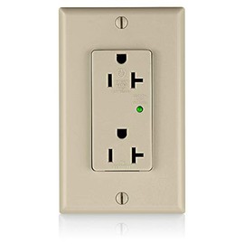 Leviton 20 Amp, 125 Volt, Decora Plus Duplex Surge Suppressor Receptacle, Straight Blade, Industrial Grade, Surge with Indicator Light, 5380-I, Ivory
