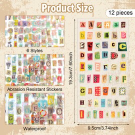Mabor 12 Sheets Alphabet Stickers, Colorful PVC Letter Stickers Number for Scrapbooking, DIY Crafts, Journals, Cards, Laptop, Water Bottle Decoration – Self-Adhesive & Easy to Use