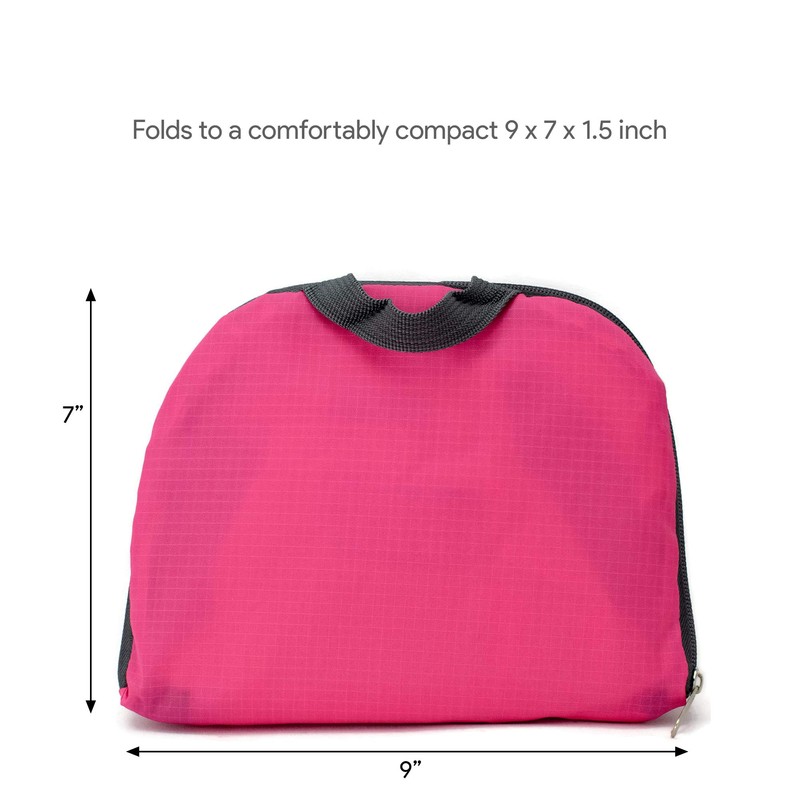 FOLDABLE BACKPACK, Pink, Folded 9”x7”x1.5” /Unfolded 17”x12.5”, Foldable