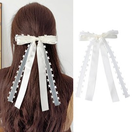 Bow Hair Clips for Women White Ribbon Hair Accessories for Women Coquette Hair Bow Clips for Women Hair Bows Clips Hair Barrettes for Women Girls Lace Accessories Hair Clip for Women