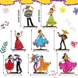 Briwooody 8 Pack Fiesta Mexican Party Wooden Table Decoration Centerpiece 6 x 4'' Dancer Bright Fiesta Centerpieces for Fiesta Mexican Themed Taco Party Birthday Day of the Dead Decor Supplies