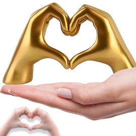 starfa lab Gold Heart Hands Sculpture Decor for Living Room Bookshelf Table Modern Love Finger Statue Home Decor Wedding Office Desk Black and Gold Accent Small Shelf Decor Knick Knacks