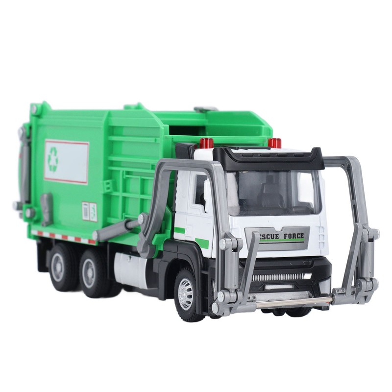 1:32 Garbage Truck Toy with Dumpster 4 Trash Bins Friction