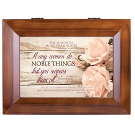 Cottage Garden Proverbs 31 Woman Distressed Wood Finish Jewelry Music Box Plays Waltz of The Flowers