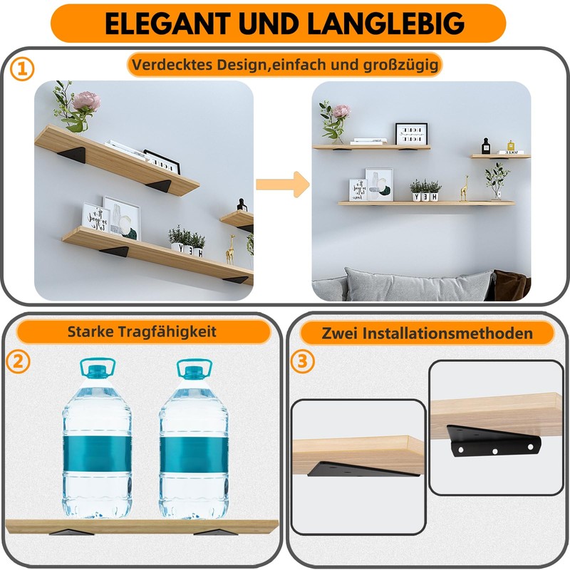 CTCEHL Floating Shelf Brackets, 8 cm Invisible Triangle Wall Brackets,