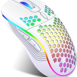 Wired Gaming Mouse, Computer Mouse Ergonomic Mice Honeycomb Design with RGB Backlight, 6 Buttons, 7200 Adjustable DPI for PC/Mac/Laptop - Color: White