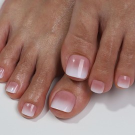 Press on Toenails for Women in 15 Sizes,30 Pcs Fits,French Square Acrylic Toe Nails Tips Press Ons Short, Glossy Fake Toenails With Glue (Pink White Ombre 2)