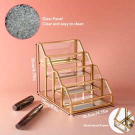 AojSup 4 Slots Glass Business Card Stands for Display, Desktop Business Card Holder with Gold Metal Frame, Clear Name Cards Organizer for Office, Exhibition, and Meetings (4.13" L x 5.9" W x 4.72" H)