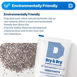 Dry & Dry 4 Unit(132 Gram) [5 Packets] Clay Desiccant Packets, Silica Gel Packets Alternative, Food Safe Bentonite Clay, Desiccant Packs for Food Storage, Packaged in Tyvek