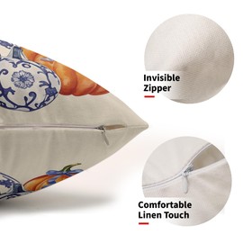 Smozenith Blue Orange Fall Pumpkin Chinoiserie Pillow Covers 12X20 Set of 2, Autumn Thanksgiving Print Decorative Throw Pillow Covers Outdoor Farmhouse Seasonal Cushion Cases Couch Sofa Bed Decor