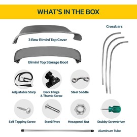 Seal Skin Covers 3 Bow / 4 Bow Bimini Top for Boats, Marine Grade Waterproof Canopy Cover with Frame, Durable Sun Shade Cover, Mounting Hardware, Rear Straps & Storage Boot (6'L x 61-66" W x 54" H)