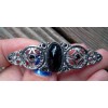 Unbranded BRIGHT SILVER FINISH BLACK STONE & MARCASITE BROOCH CZECH