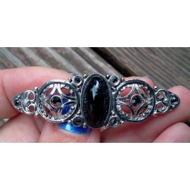 Unbranded BRIGHT SILVER FINISH BLACK STONE & MARCASITE BROOCH CZECH REP