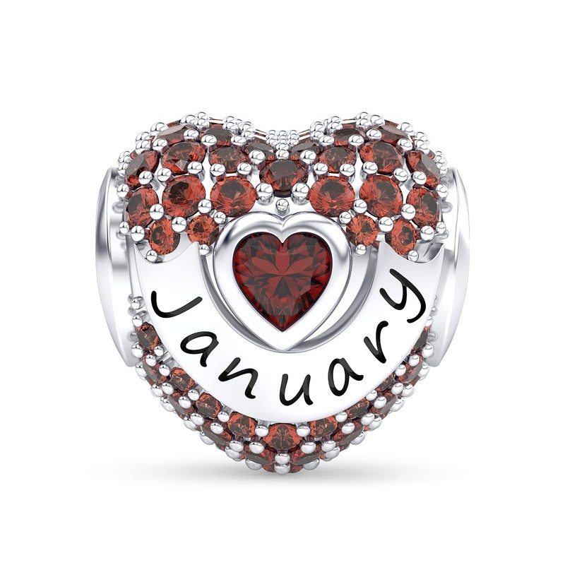 EHEG January Birthstone 001 Charms Love Heart Openwork Bead Charm