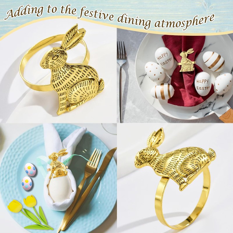 12 PCS Napkin Rings Set, Easter Bunny Dinner Napkin Buckle