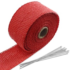 2" x 16Ft Motorcycle Exhaust Heat Wrap Roll, Exhaust Manifold Heat Wrap Fiberglass Heat Shield Tape, Car Exhaust Pipe Thermal Wrap Tape with 10 Stainless Locking Ties (Red)