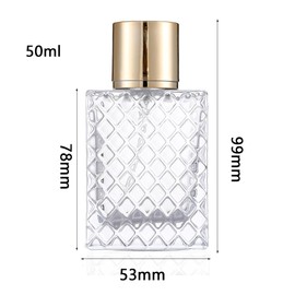 Enslz 50ML /1.7OZ Transparent Atomizer Spray Refillable Perfume Bottle, Portable Square Dispenser Empty Glass Bottle (Gold & Silver)
