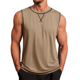 Runcati Mens Workout Tank Tops Sleeveless Casual Crewneck Beach T Shirt Muscle Athletic Gym Running Tee Khaki