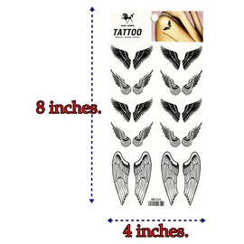 Black Angel Wings Cartoon Temporary Tattoos Fake Tattoo Neck Arm Hands Leg for Adults Men & Women Waterproof Sticker Decal Festival Body Paint (Pack 2 PCS.)