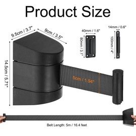 PATIKIL Fixed Wall Mount Retractable Belt Barrier, 16.4 Ft Crowd Control Barrier for Retail Store Stadium, Black Case with Black Retractable Caution Belt