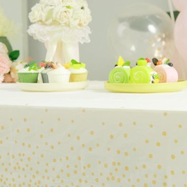 MLMOMVME 3Pcs White Plastic Table Cloth Rectangle 137 x 274cm Large Party Table Cover Picnic Baby Shower Birthday Weddings Indoor Outdoor Waterproof Tablecloths Gold Dot