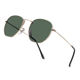 Kelens Vintage Sunglasses Polygon Polarised Sunglasses Women Men Metal UV400 Protection, Green