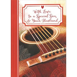Designer Greetings Guitar Strings Closeup Photograph and Vertical Red Lines Border Valentine's Day Card for Son and Husband