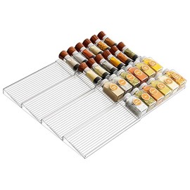 Spice Rack Drawers, Spice Drawer Organiser, Kitchen Width 11 to 22 Inches, Adjustable Expandable, 8 Pieces, 4 Levels, Removable Spice Drawer Insert, Spice Rack for Worktop/Cabinet/Rega