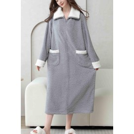 Daiwor Kout Zippered Robes for Women Winter Warm Fluffy Robes with zipper front Thick Cozy Fuzzy Housecoat with Pockets Grey X-Large