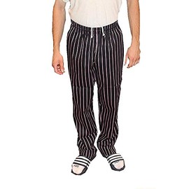 Men's Traditional 100% Cotton Pink Chalk Stripe Baggy Chef Pant (M)