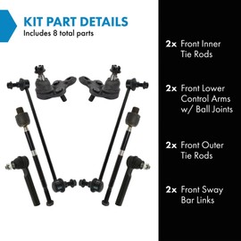 TRQ Front Steering & Suspension Kit Ball Joint Sway Bar Stabilizer Link Tie Rod Compatible with 2007-2012 Acura RDX