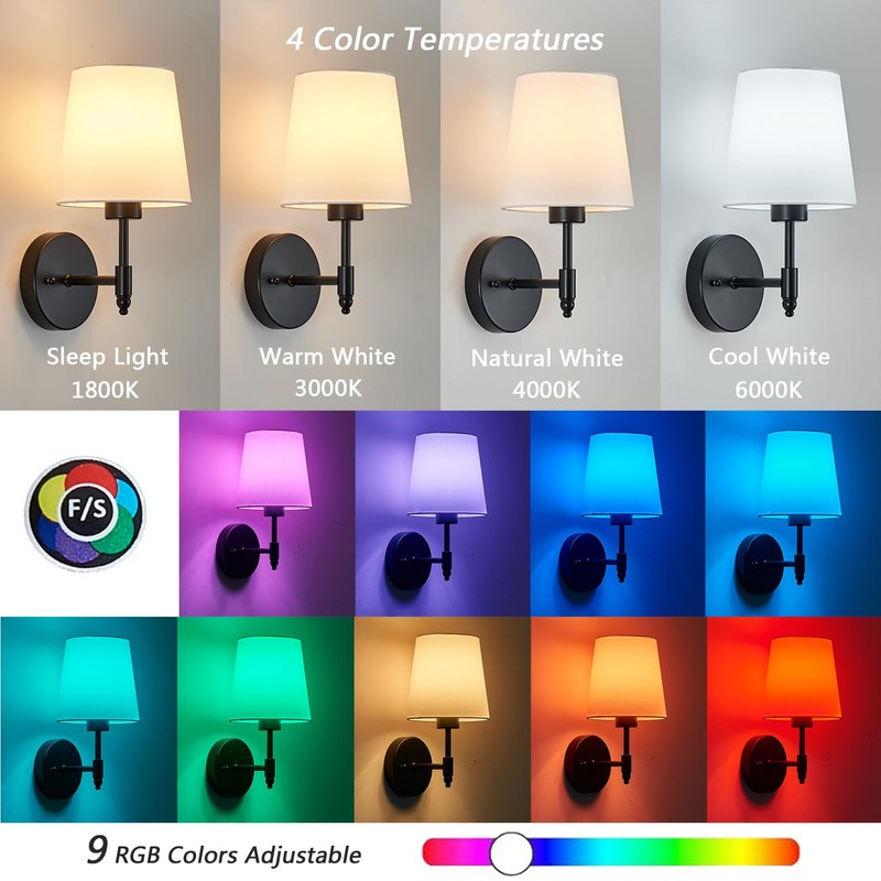 A1A9 Rechargeable Wall Sconces Set of 2, Black Cordless Battery