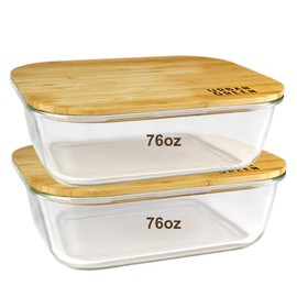 Urban Green Glass Food Storage Containers, XXLarge Size, 76oz/2260ml, 2 Pack - Bamboo Lids, Microwave & Freezer Safe, Meal Prep & Pantry Organization