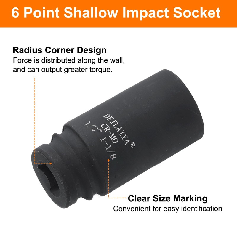 sourcing map 1-1/8 Inch SAE Deep Impact Socket 1/2 Inch