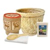 PANWA Sticky Rice Large Deluxe Bamboo Steamer Basket Set with 500 g. Sticky Rice 24’’ Cheesecloth, Kratip Safari Collection, and Wooden Spoon